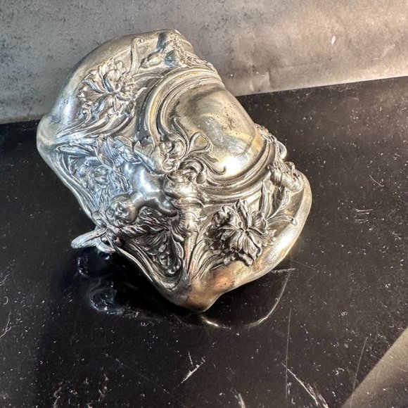 Antique Victorian Floral Silver plated Art Nouveau Cuff Goddess Wide Bracelet - Picture 7 of 14